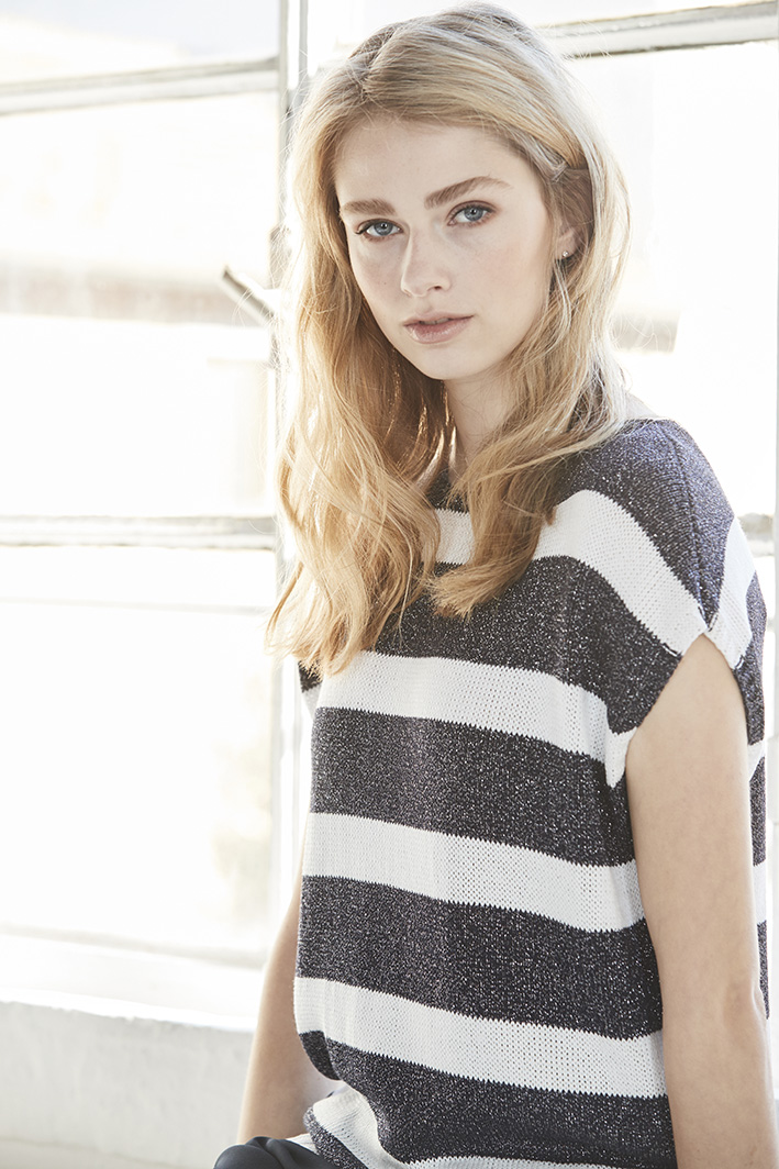 STRIPED SWEATER WITH CAP SLEEVES