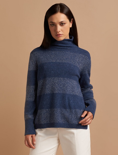 2-ply Donegal effect mock sweater in pure cashmere  with bright lurex
