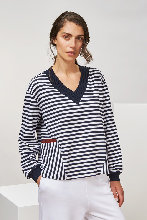striped marinière stretch cotton jersey V-neck