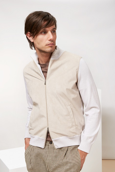 full-zip cotton and alcantara jacket